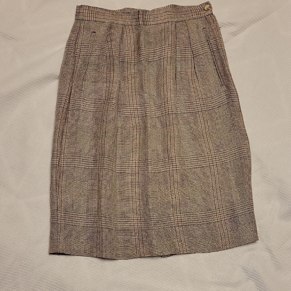 Liz Claiborne Gray Cream And Rust Plaid Lined Pencil Skirt
